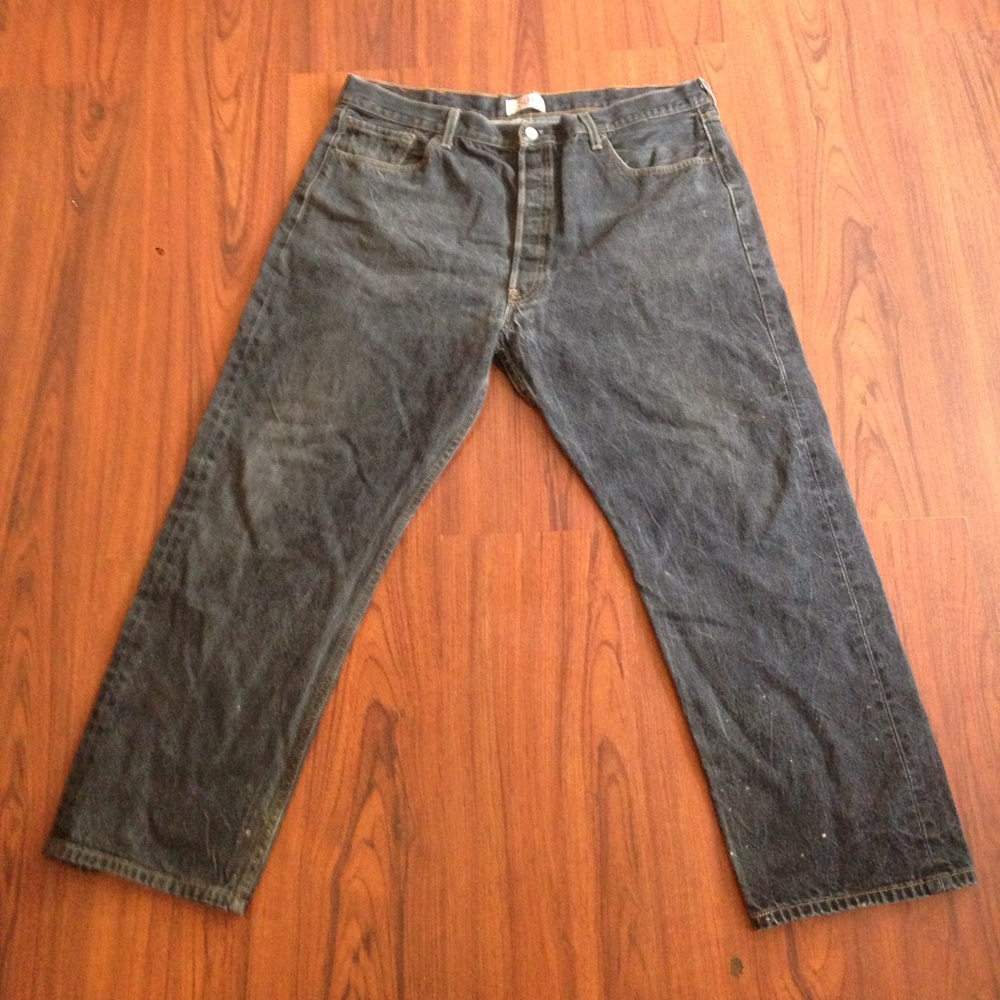 Vintage Y2K Baggy Levi's 501 Black Yellow Stitched Size 42x32